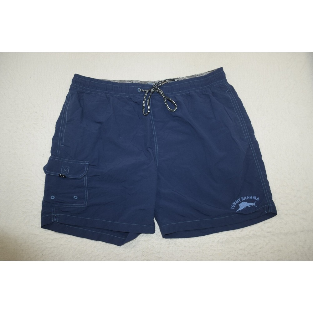 Tommy Bahama Swim Trunks Blue 100% Nylon Cargo Pocket Mens Size XL x 6"